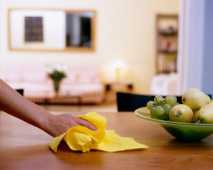 wiping the table